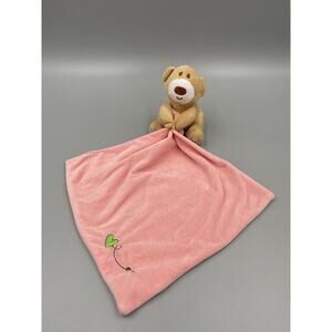 Mothercare Tan Teddy Bear Lovey Baby Security Blanket Pink Velour Green Heart